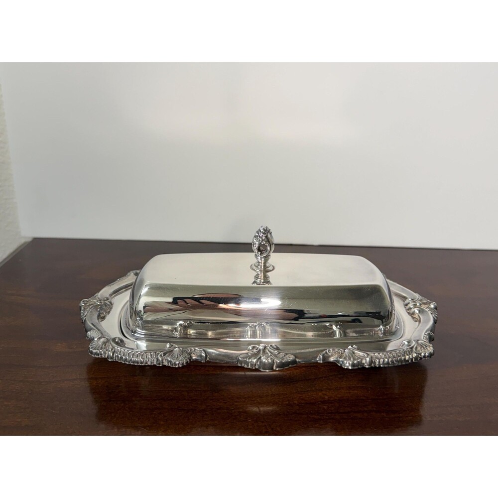 Vintage Poole Lancaster Rose Silverplate Butter Dish 4137 Glass Liner